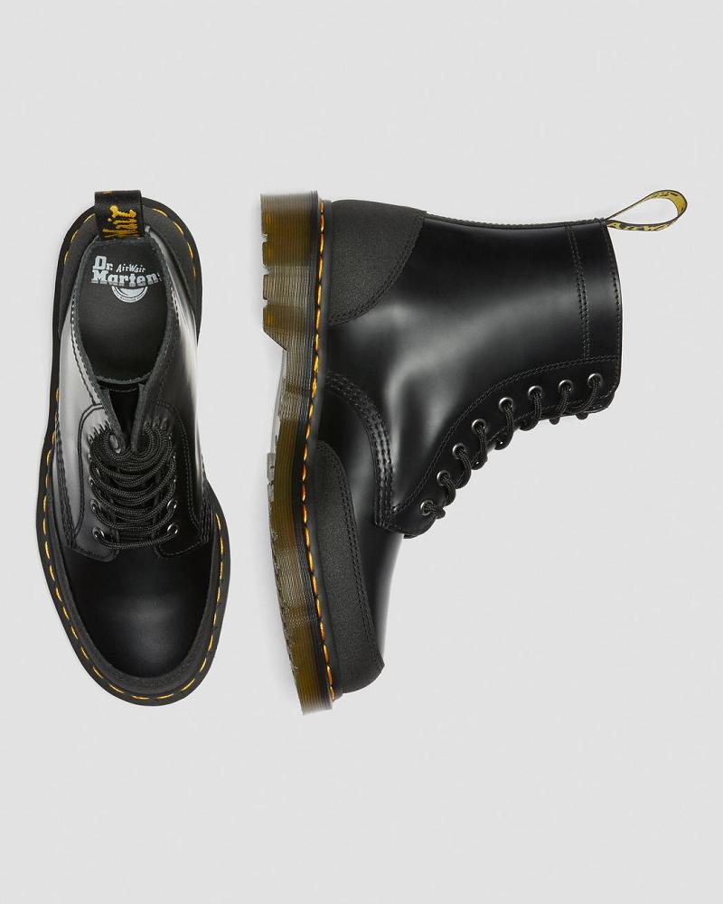 Black Women's Dr Martens 1460 Guard Panel Leather Lace Up Boots | CA 164TCE